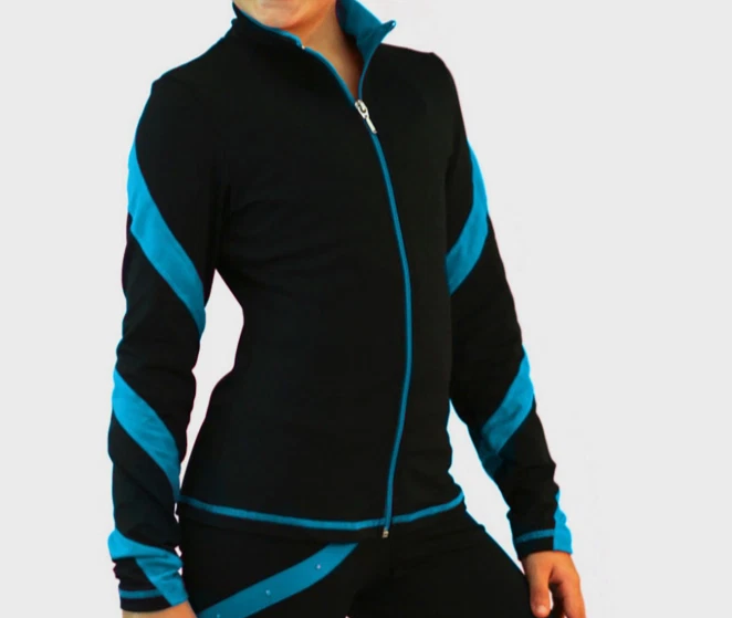 Veste De Patinage Artistique Chloé Noel, Coupe Spirale, Pour Enfant XL Ou Adulte XS, Noir Et Turquoise - Modèle J36
