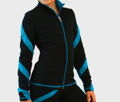 Chloe Noel Spiral Eiskunstlaufjacke, Größe Erwachsene Large, schwarz/türkis J36