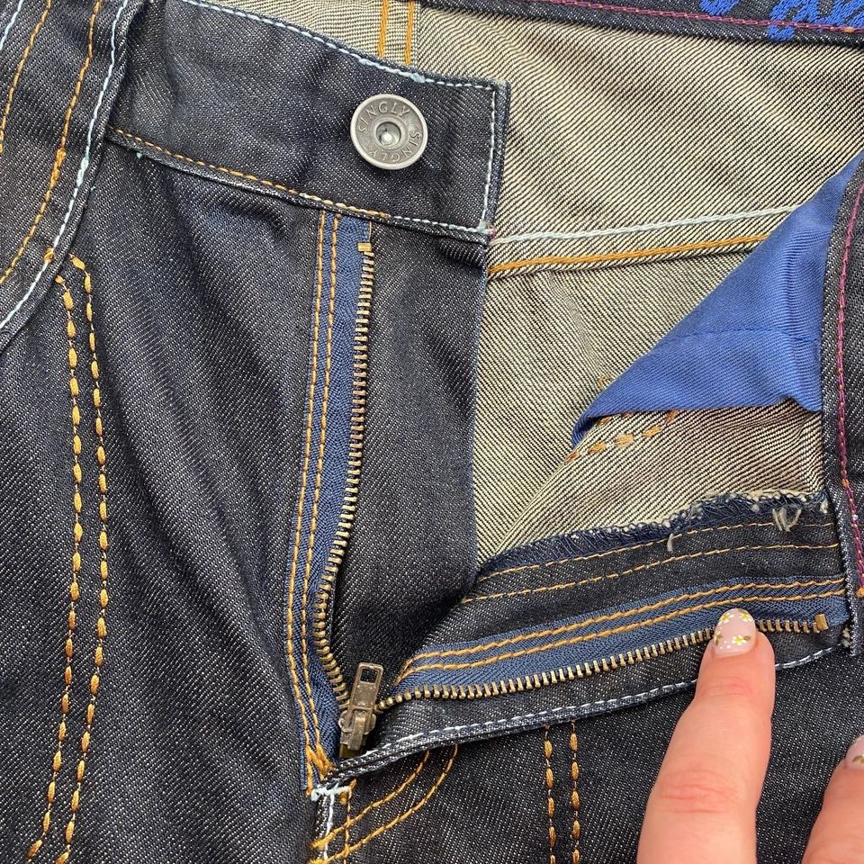 Pantalones de mezclilla ajustados de calce recto azul oscuro SINGLY para hombre talla W32 L34 Foto 4 de 4