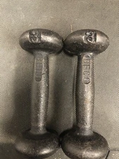 Vintage BFCO 3 lb. dumbbells 6 lb total set. Bun style, fixed weight.