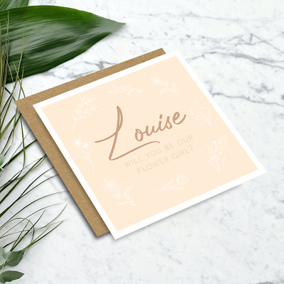 Personalisierte quadratische Karte Will You Be Our Blumenmädchen Name Hochzeit Verlobung fragen
