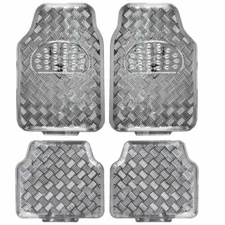 Full Metal Design Car Floor Mats Heavy Duty Metallic 4 pc Front Rear Set Silver