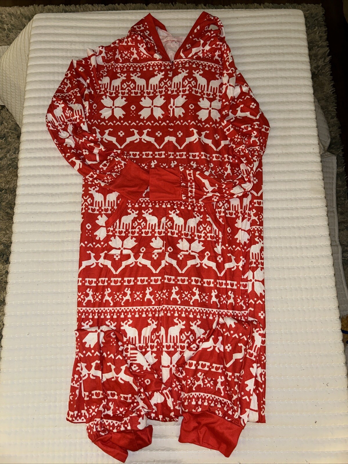 Adult M unisex Christmas Holiday one piece zip up hoodie pajamas