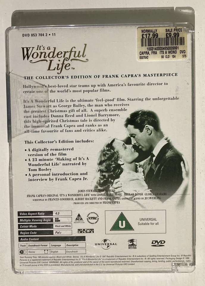 It's a Wonderful Life DVD Collectors Edition 1999 Release Region 2 UK Christmas - Image 2 of 2