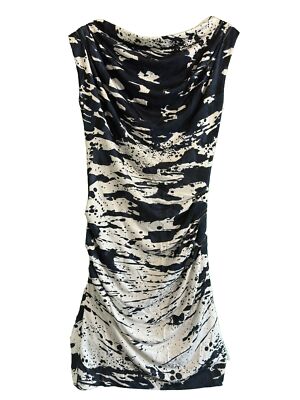 ESCADA  Women s Sheath Dress Fantasy White/blue Stretch Knee Length Sz 32 US 2-4