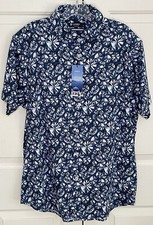 NWT Cremieux Collection size L blue white short sleeve button up shirt mens 85