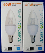 2 Simply Conserve 5W LED 40W LED Candelabra Dimmable BULBS Lot of 2