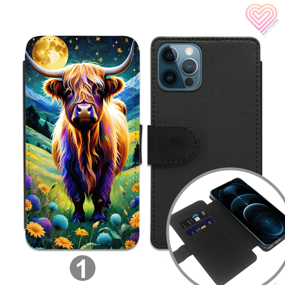 Highland Cow Phone Case Wallet Leather Flip Cover For Apple iPhone Samsung 755 - Image 2 of 4