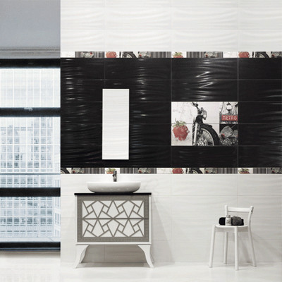 20x60 Anatares Black Gloss Feature Wave Decor Bathroom Kitchen