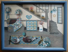 Hamilton, Vintage American Folk Art Painting Signed Genre Ducks Country Decor