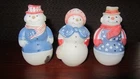 FENTON 3 PATRIOTIC SNOWMAN SNOW COUPLE RARE FIGURINES RED, WHITE & BLUE SIGNED