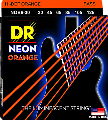 DR NOB6-30 6 string Hi-Def Neon Orange Coated Bass Guitar Strings 30-125 MED