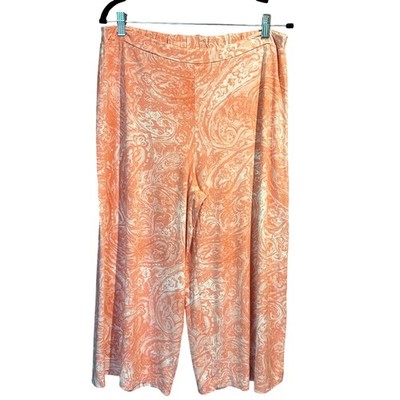 Cupio Size XL Wide Leg Capri Pants Pull On Pink Blush Print Comfy Knit Coastal