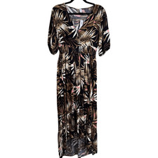 Old Navy Black Tropical Palm Leaf Smocked Waist Hi Low Dress Small Tall NWT