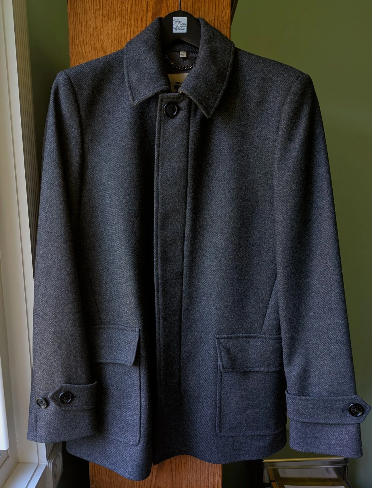 Vintage BURBERRY London Mens Wool Car Coat M Gray Charcoal Nova Check Collar  image 18