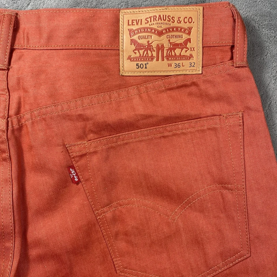 Levi’s 501 Jeans Men 36x31 Relaxed Straight Leg Orange Button Fly Rare Colorful - Image 4 of 4
