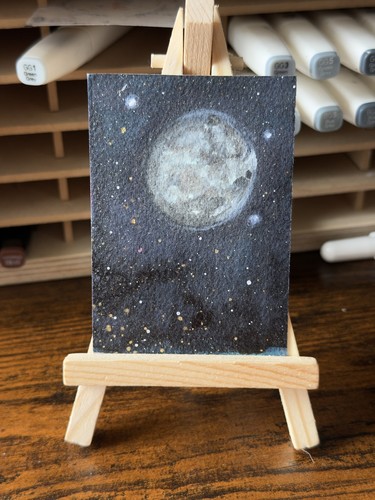 ACEO Original Planet Mercury Watercolor on Paper 2.5x3.5 By shaunatiffany