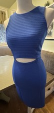 GUESS Cobalt Blue Cutout Bodycon Midi Dress XS Textured Mesh Cocktail Party