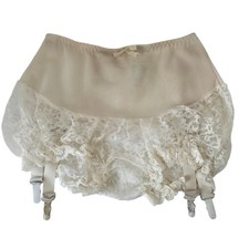 VINTAGE PRISTINE 1950's Women's Cream w/Lace High Waist Girdle Garter Size L