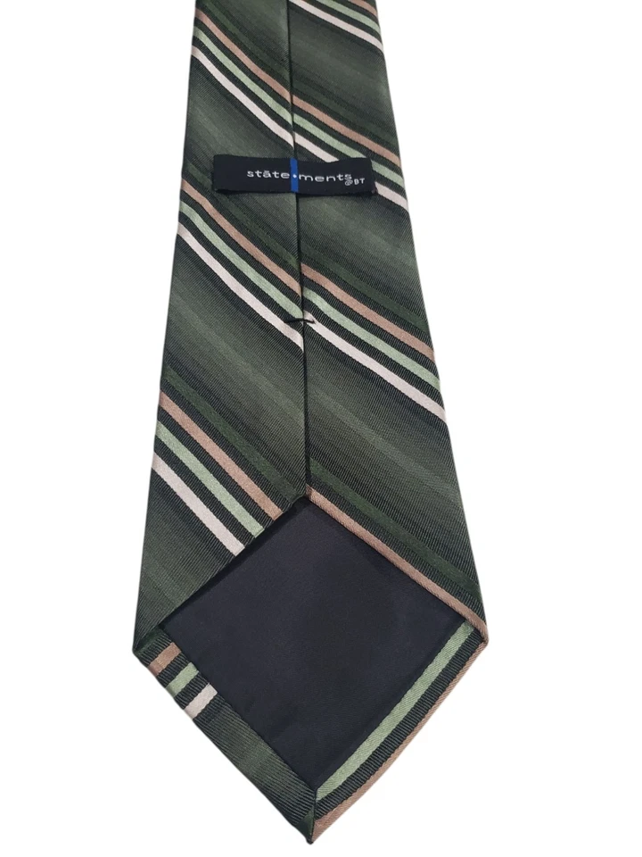 Corbata de diseñador Statements para hombre de lujo verde tostado crema rayas corporativa Foto 4 de 4