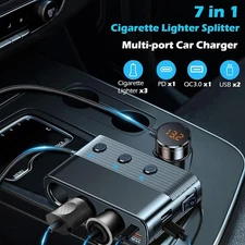 7-in-1 3Way Car Cigarette Lighter Socket Splitter Fast Charger Power Adapter USA