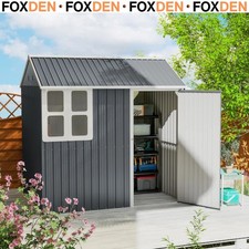 7 x 6 ft Metal Garden Shed Outdoor Tool Storage Shed Door Window Grey Patio Shed