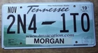 2019 TENNESSEE LICENSE PLATE 2N4-1TO