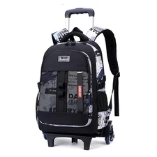 Boys Rolling Backpack Wheeled Backpack Kids School Bag with 6 Wheels Trolley ...