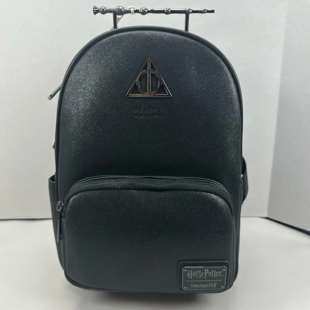 Loungefly Harry Potter Deathly Hallows Elder Wand Black Glitter Mini Backpack image 4