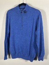 FootJoy FJ 100 Wool Sweater Pullover Mens Medium Blue 1/4 Zip Long Sleeve J 