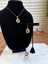 STS 925 Sterling MULTI-GEMSTONE NECKLACE, RING, EARRINGS SET