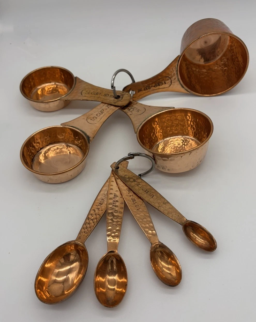 Vintage ODI Hammered Copper Measuring Cups & Spoons Set Engraved w/ Ring Holders
Opens in a new wind