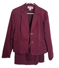 Vintage Jones New York Career 90s Style Skirt Suit Retro Maroon 2 Piece Blazer