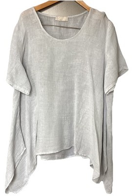 DS Collection Gray Linen Flared Loose  Top Short Sleeve Sz OS One Size Fits Most