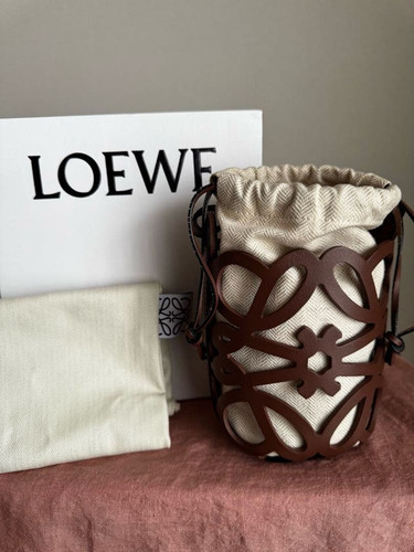 LOEWE Anagram Cut-Out Shoulder Bag Brown Leather Used Item Good From Japan F/S