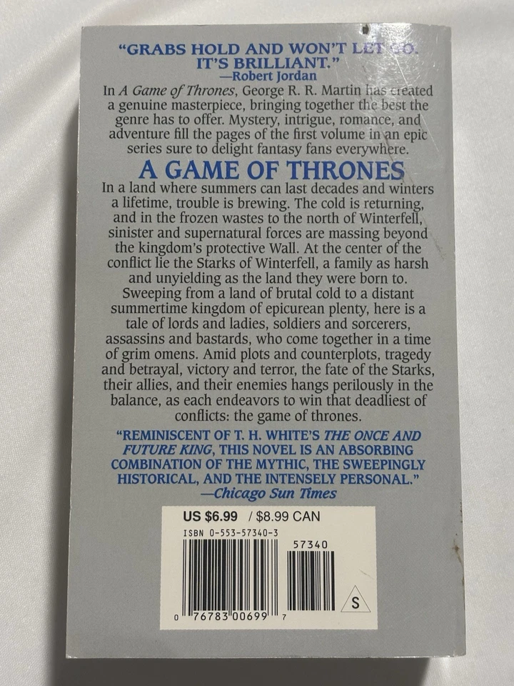 A Game of Thrones George R R Martin 1st Bantam PB Ed ASOIAF 1997 Mass Market — 第 2/4 张图片