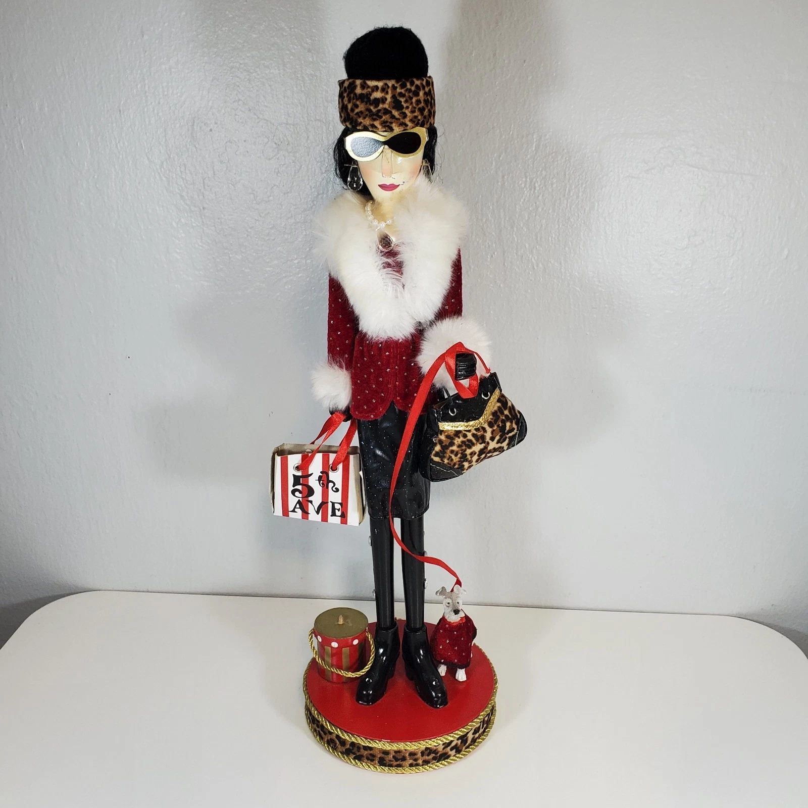 Defect Pier 1 19" Nutcracker 2012 5th Ave NYC Red Lady Shopper Dog James Nelson