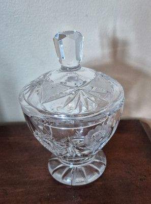 vintage cut crystal sugar bowl or lidded pedestal candy dish