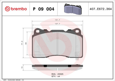BREMBO Bremsbelagsatz, Scheibenbremse P 09 004 für CADILLAC FORD TESLA