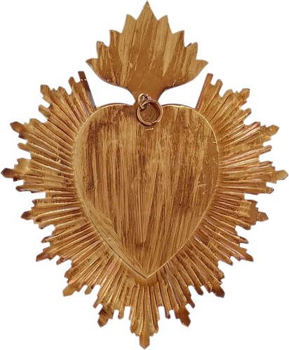 Sacred Heart, Metal Milagro, Heart Box, Ex Voto, Prayer Holder (Antique Gold) - Picture 2 of 4