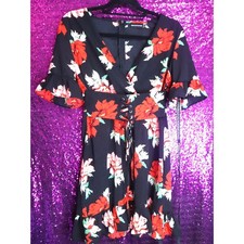 Black Floral Dress 6 PrettyLittleThing Red Poppy Lace Up Corset Ruffle Mini