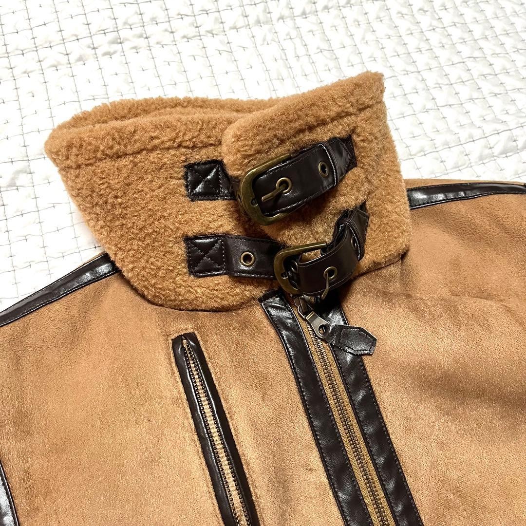 AMERI S Shearling Flight Jacket Brown Faux Mouton… - image 8