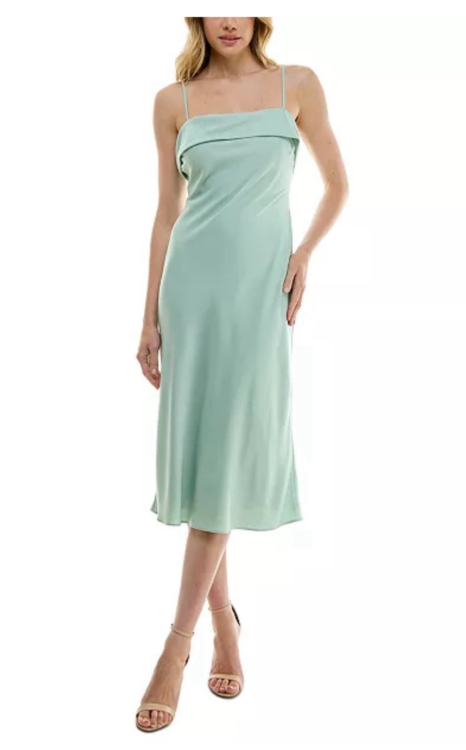 B Darlin Juniors' satin midi slip dress in sage. Size 17-18 NWT