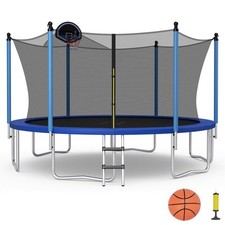 12FT Recreational Trampoline w/ Inner Enclosure Net Basketball Hoop Ladder ASTM