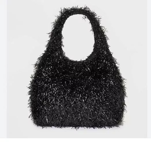 Мини-сумка-тоут для вечеринок с мишурой на  день - Черная