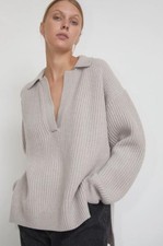 Sayaka Davis Gray Marl Wool Blend Knit Ribbed Polo Pullover Sweater Sayaka Davis Gray Marl Wool Blend Knit Ribbed Polo Pullover Sweater