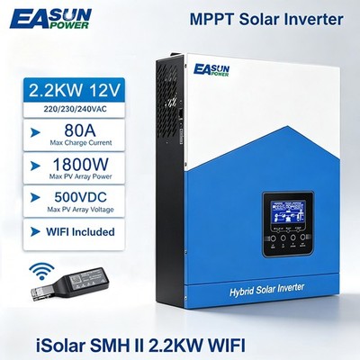2KW Hybrid Solar Wechselrichter 12V Off Grid 80A MPPT Reine Sinuswelle mit Wifi