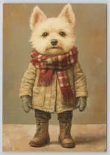 Dog in Winter Coat & Scarf New 2025 Image Card 4x6 Blank Back