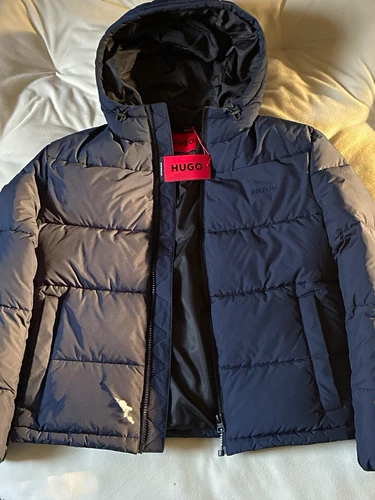 HUGO Men's Blue Hooded Puffer Jacket- small rip near bottom- open to offers - product listing photo