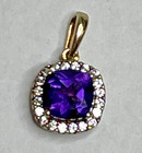 10kyg Halo Design Cushion Cut Amethyst Round Brilliant Cut Diamond Pendant 0.8G — photo 2